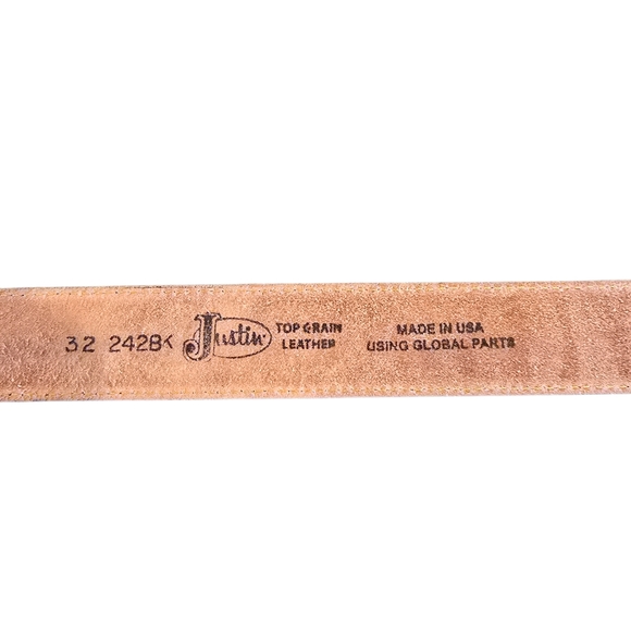 Justin Top Grain Leather Black Belt Sz 32 Snap Buckle - Picture 6 of 7